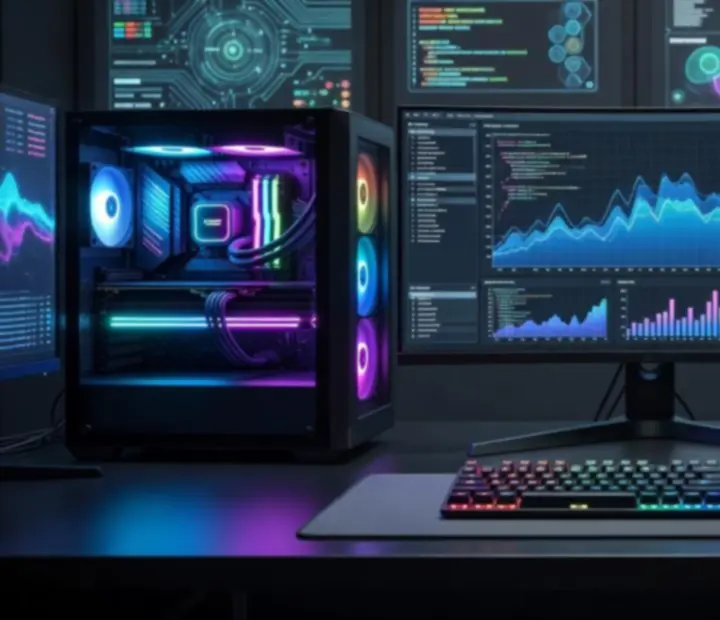 Ultranowoczesne stanowisko PC z futurystycznym oświetleniem RGB
