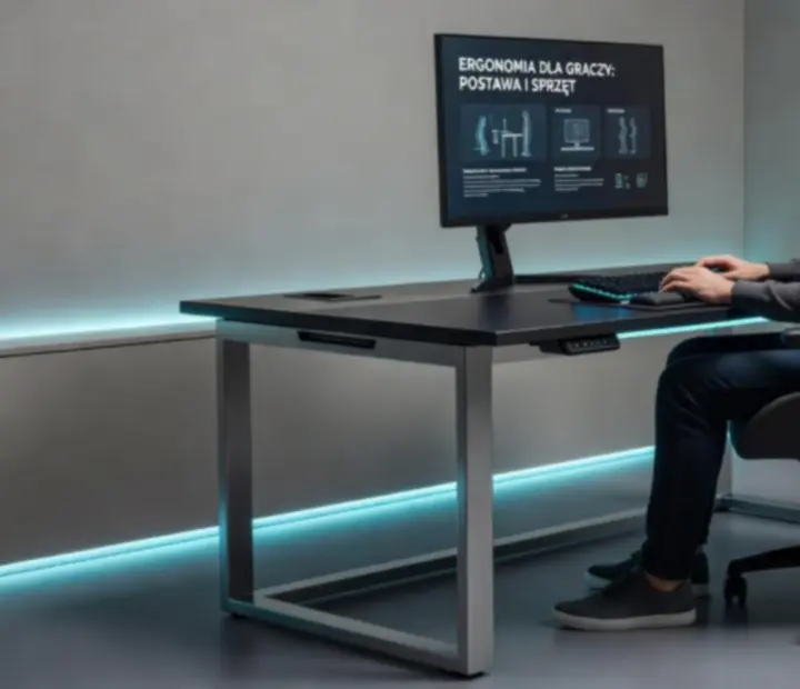 Gracz siedzący przy komputerze w ergonomicznej pozycji