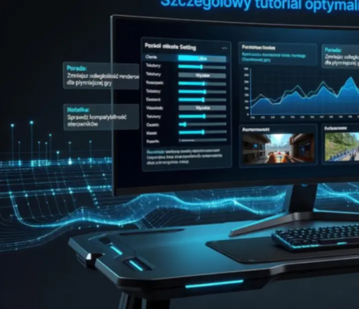 Gracz optymalizujący ustawienia gry na monitorze z neonowym interfejsem