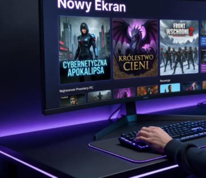 Nowoczesne stanowisko gamingowe z premierowymi tytułami PC na ekranie