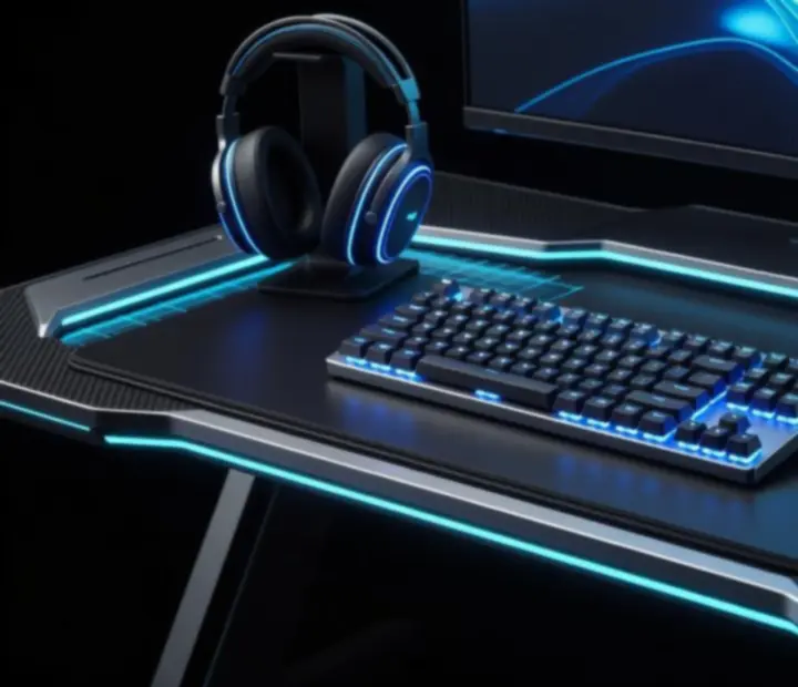 Zestaw premium peryferiów gamingowych: klawiatura mechaniczna, mysz, słuchawki i monitor ultrawide
